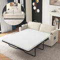 Merax Pull-Out Sleeper Sofa Bed with Full Size Mattress and Two Side Pockets, 3 in 1 Foton Couch with USB Ports | Phone & Cup Holders, Corduroy Loveseat for Living Room, Beige