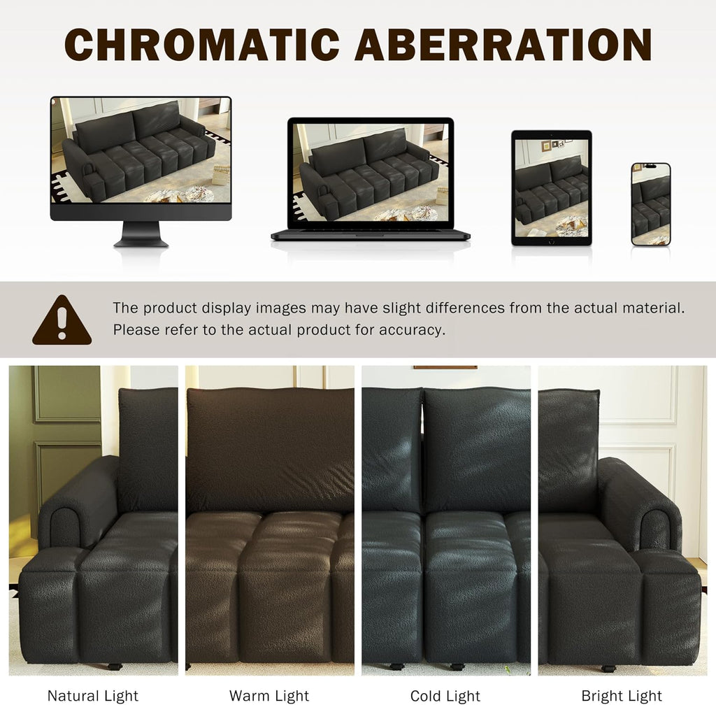 KEIKI 90.2' Modern 3-in-1 Sleeper Sofa Bed – Teddy Fabric 4-Seater Couch with Storage, King Size Convertible Sofa for Office, Guest Room, Home Workspace, Reclining Sofa Bed with Casters
