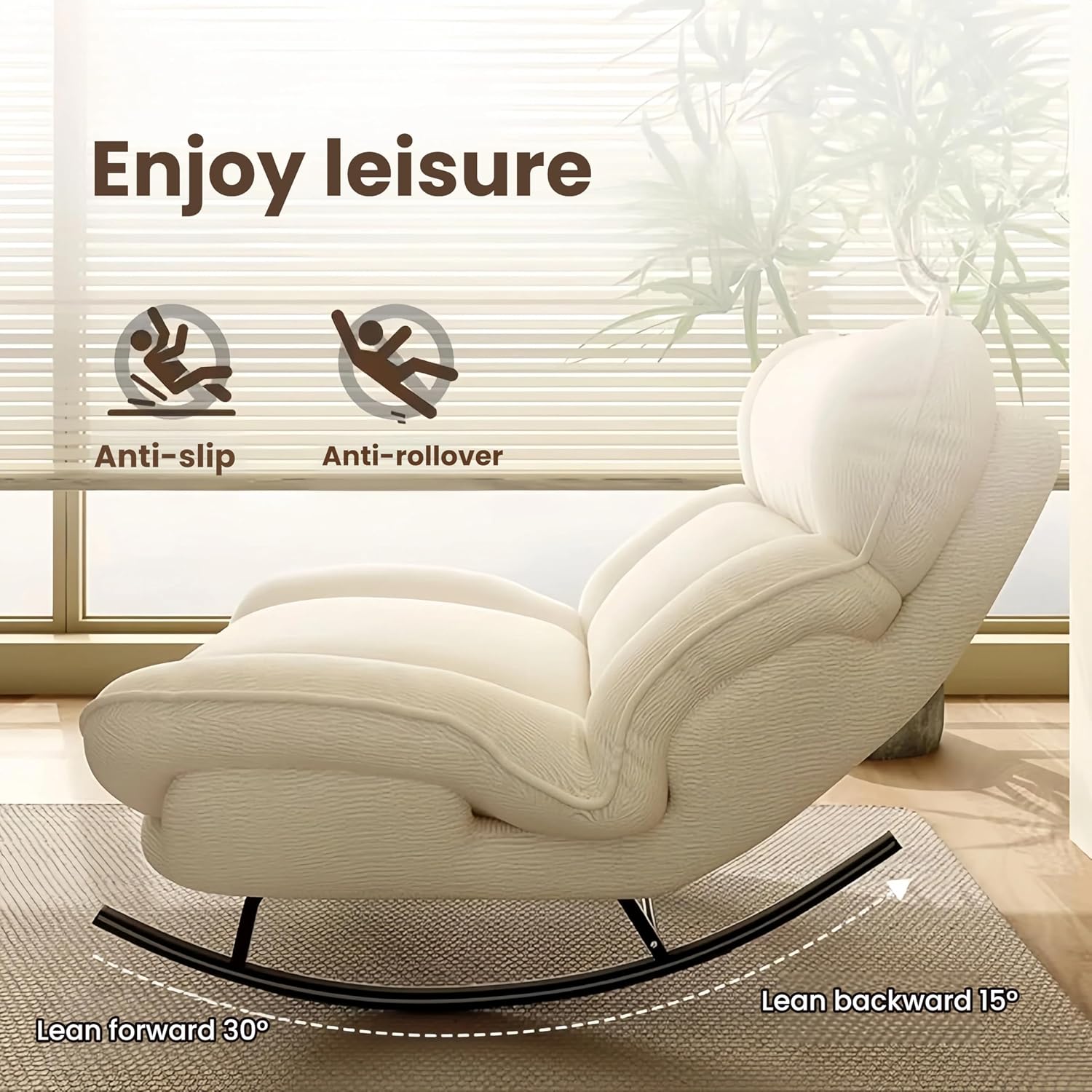 Sofa Rocking Chair Metal Frame with Adjustable Backrest Comfortable Decorative Chair Modern Ergonomic Sofa for Living Room Bedroom