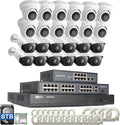 ONWOTE 32 Channel Security Camera System PoE, 12MP 32CH NVR 8TB, 32 Ports Switch, 24x 6MP Outdoor Audio PoE IP Cameras, AI Human Vehicle Detection, 24x Cables-2280ft, Commercial CCTV for Business