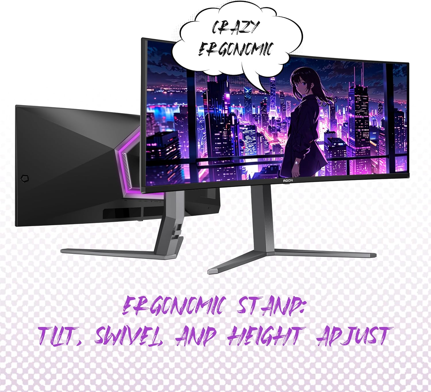 AOC Agon PRO AG346UCD 34'' Ultra Wide Curved QD OLED Gaming Monitor, 21:9 WQHD 3440x1440, 175Hz 0.03ms, G-Sync Compatible, HDR 400 True Black, USB 3.2, Height Adjustable, Console Gaming Ready