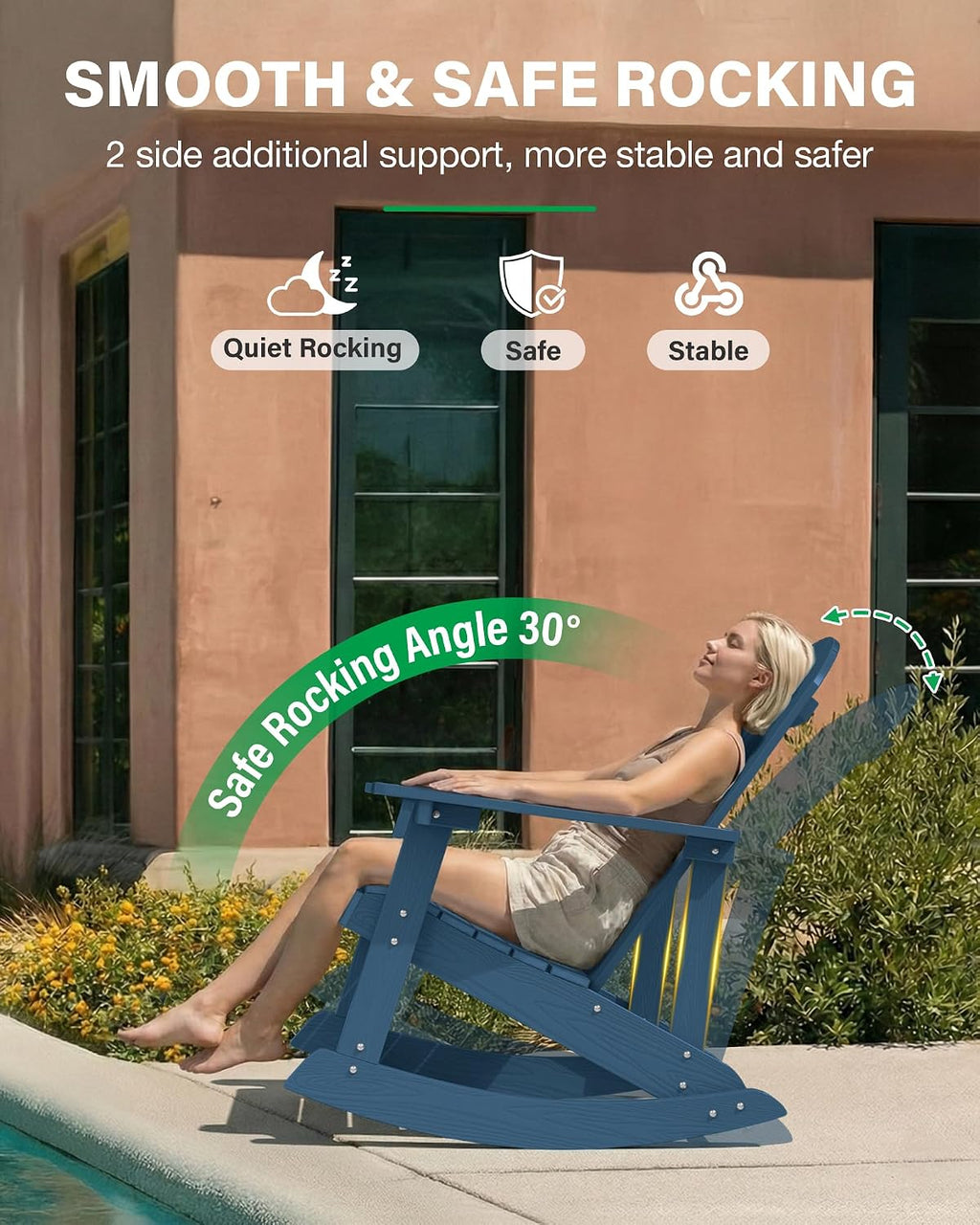 YEFU Outdoor Rocking Chair,Adirondack Rocking Chair,Patio Rocker Chair with Wide Back,Oversized Rocker Chair Look Like Real Wood, for Lawn, Porch, Backyard, Indoor and Garden(Navy Blue)