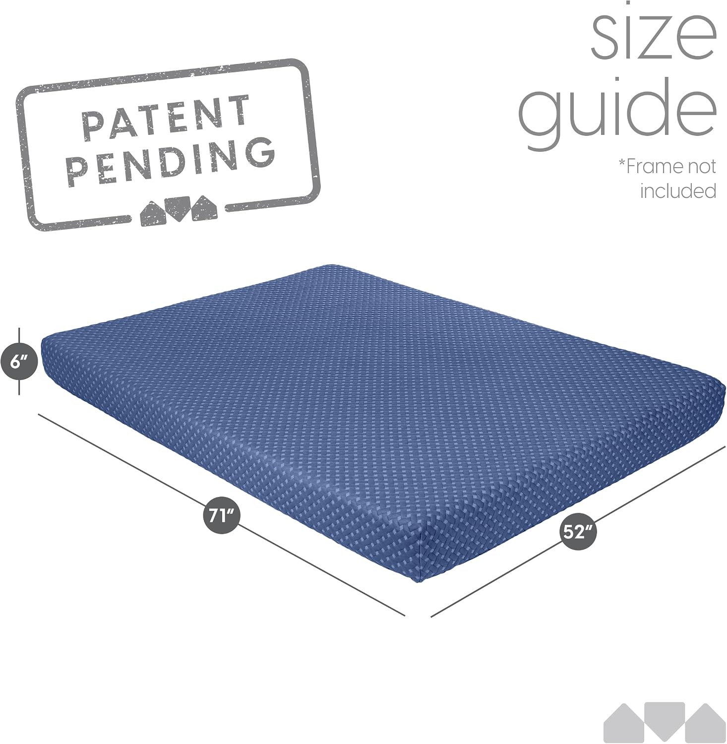 Milliard Full Size Futon Mattress, Navy, 71 x 52 x 6 Inch, Memory Foam Futon Mattress Full Size, CertiPUR-US, Comfy Sofa Bed, Couch, Removable Washable Hypoallergenic Cover, Frame Not Included