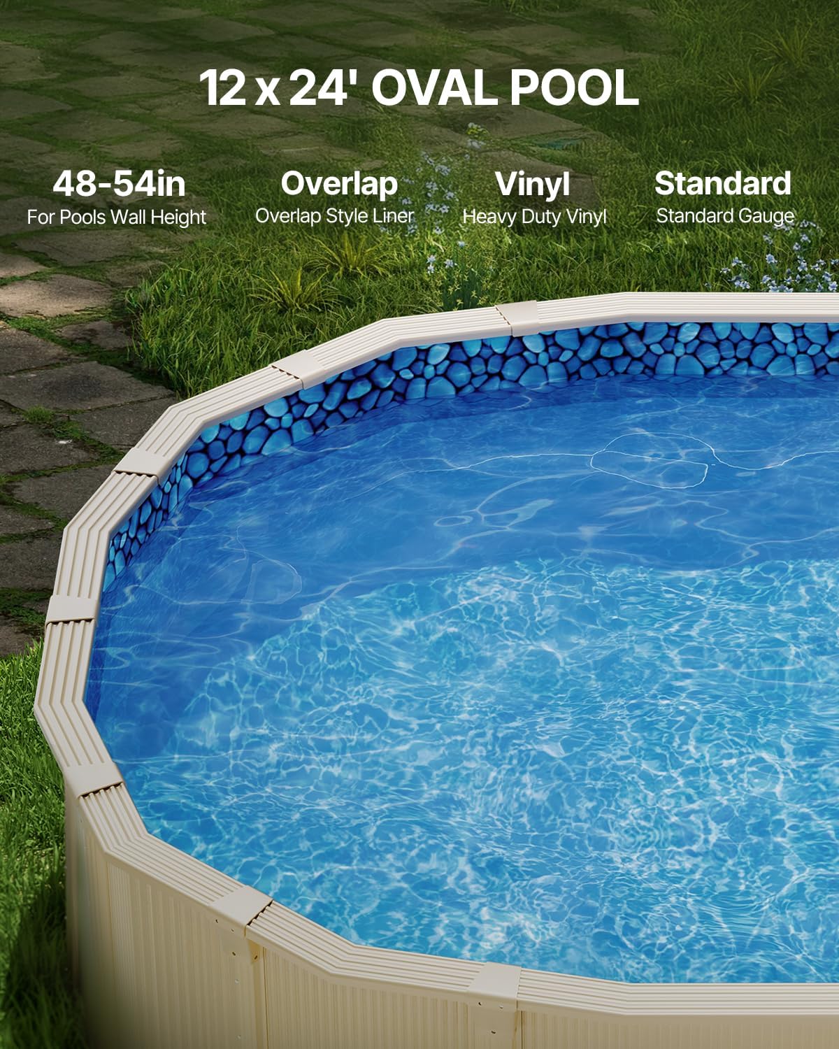 VEVOR 12 x 24 ft Oval Pool Liner, Overlap Style Above Ground Pool Liners, 48-to-54inch Wall Height, Durable Pool Liner, Standard Gauge Vinyl, for Steel Sided Above-Ground Swimming Pools