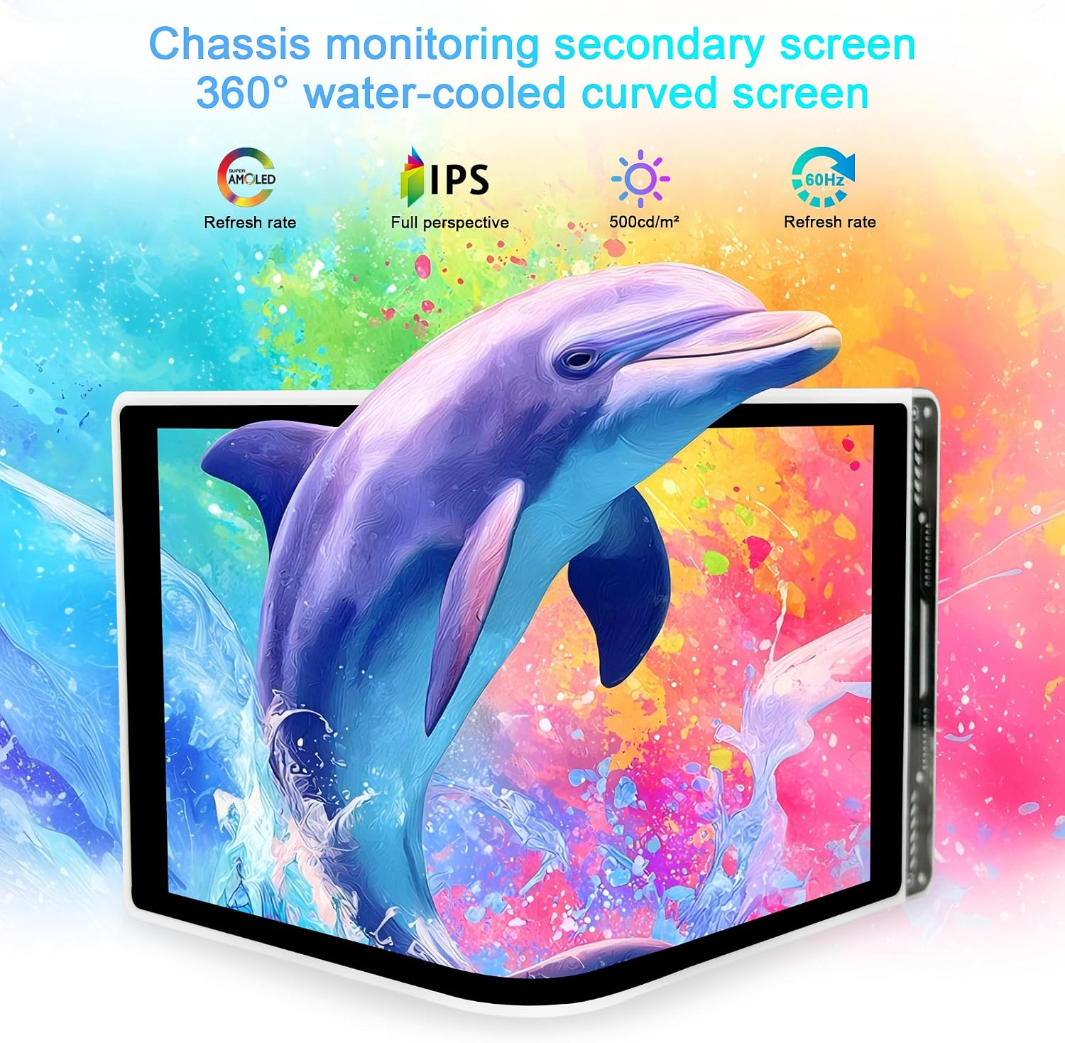 wisecoco Portable Water Cooling Curved Screen Monitor 6.5 inch 2K 2560×1440 IPS with Magnic Stand External Computer Laptop OLED Monitor for PC Laptop Desktop (White)