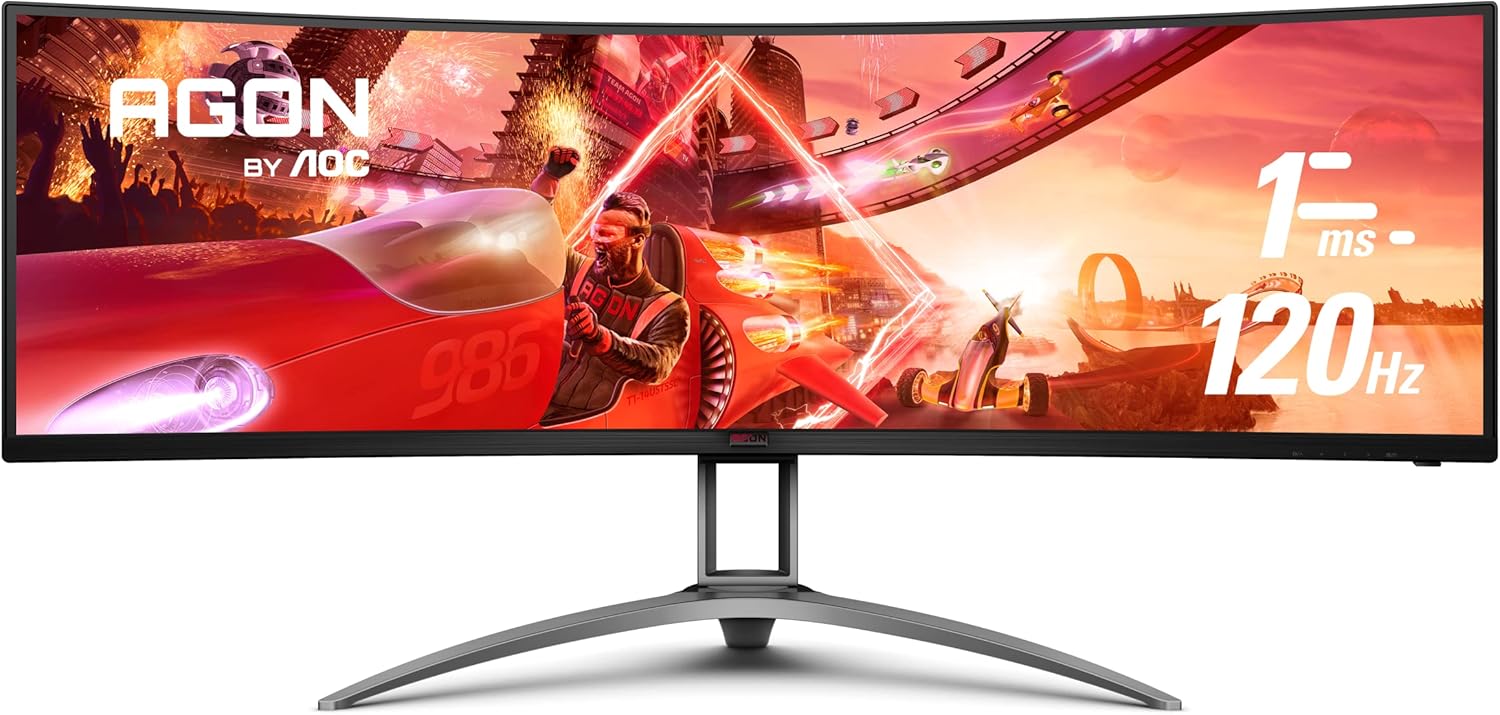 AOC Agon Curved Gaming Monitor 49' (AG493UCX), Dual QHD 5120x1440 @ 120Hz, VA Panel, 1ms 120Hz Adaptive-Sync, 121% sRGB, Height Adjustable, 4-Yr Zero Dead Pixels Manufacturer Guarantee