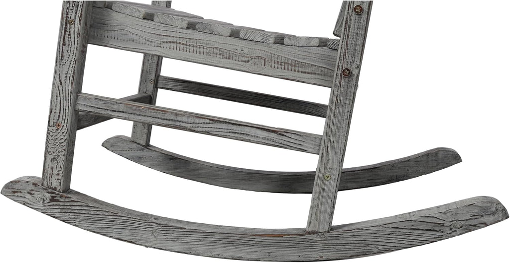Oversized Wooden Rocking Chair for Porch & Patio 330lbs Capacity Wood Rocker with Wide Seat High Backrest & Armrests Outdoor Indoor Chair for Garden, Balcony, Living Room, Grey