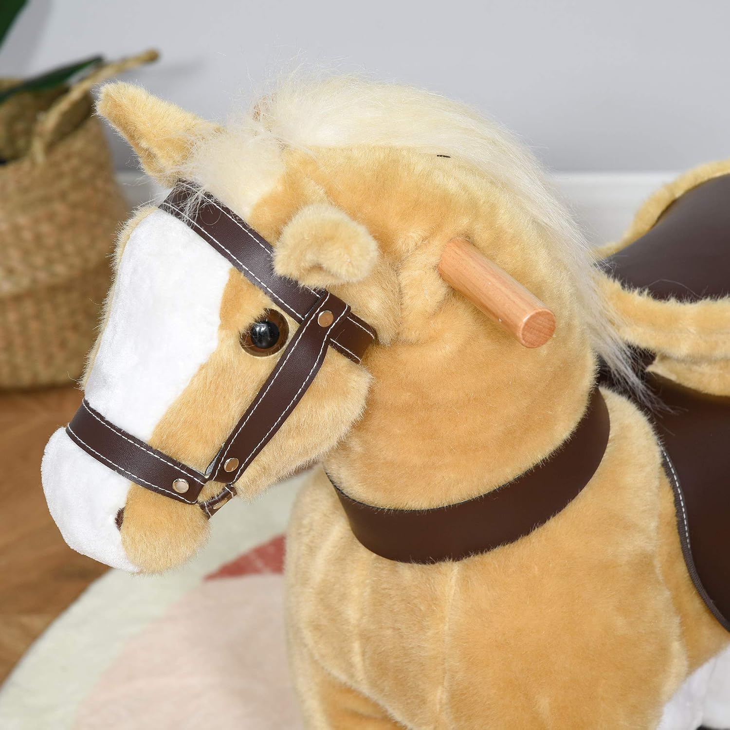 Qaba Ride on Horse, Plush Walking Horse Toy, Kids Riding Chair with Wheels for Kids 3-8 Years, Light Brown