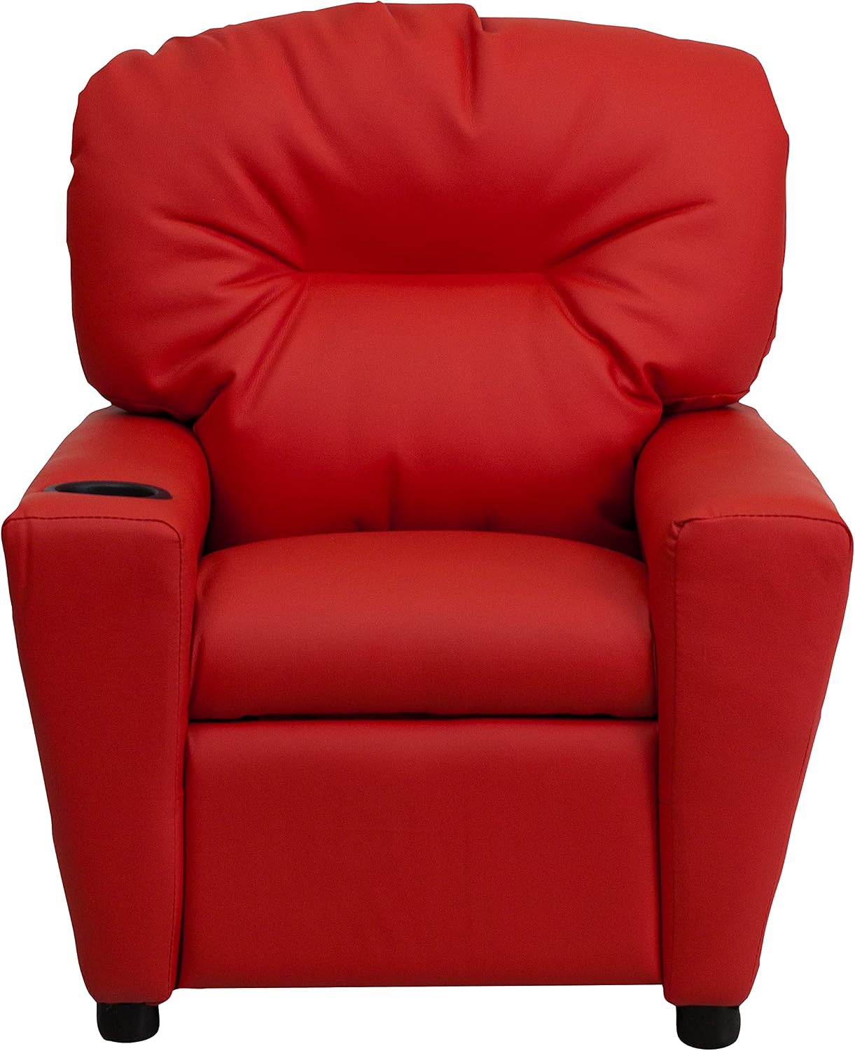 Flash Furniture Chandler Vinyl Kids Recliner with Cup Holder and Safety Recline, Contemporary Reclining Chair for Kids, Supports up to 90 lbs., Red