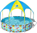 H2OGO! Kids Splash-in-Shade 8-Foot Round Steel Frame Above Ground Pool with Water Mister and Canopy Sunshade, Green Tropical Leaf Print