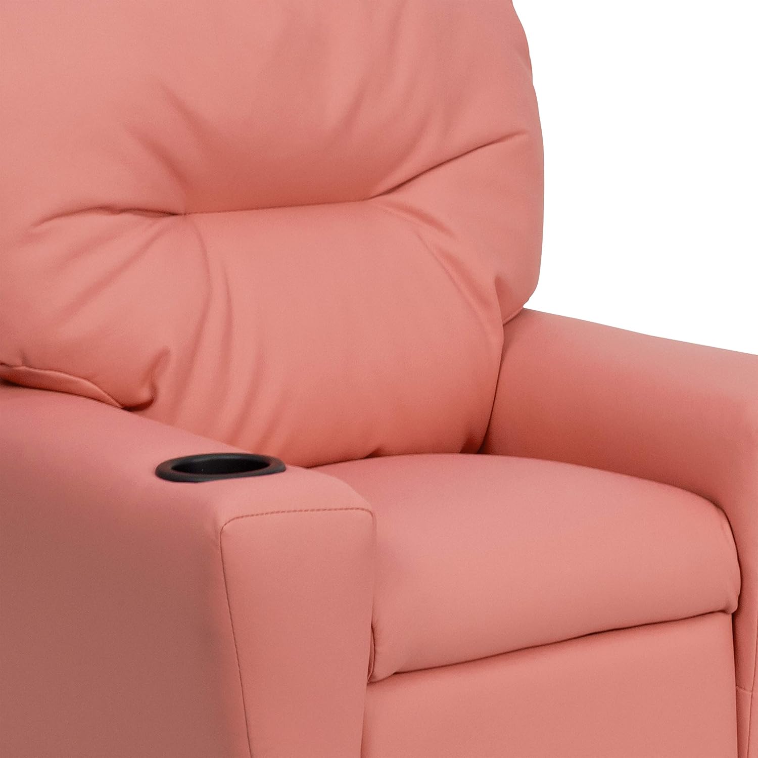 Flash Furniture Chandler Vinyl Kids Recliner with Cup Holder and Safety Recline, Contemporary Reclining Chair for Kids, Supports up to 90 lbs., Pink