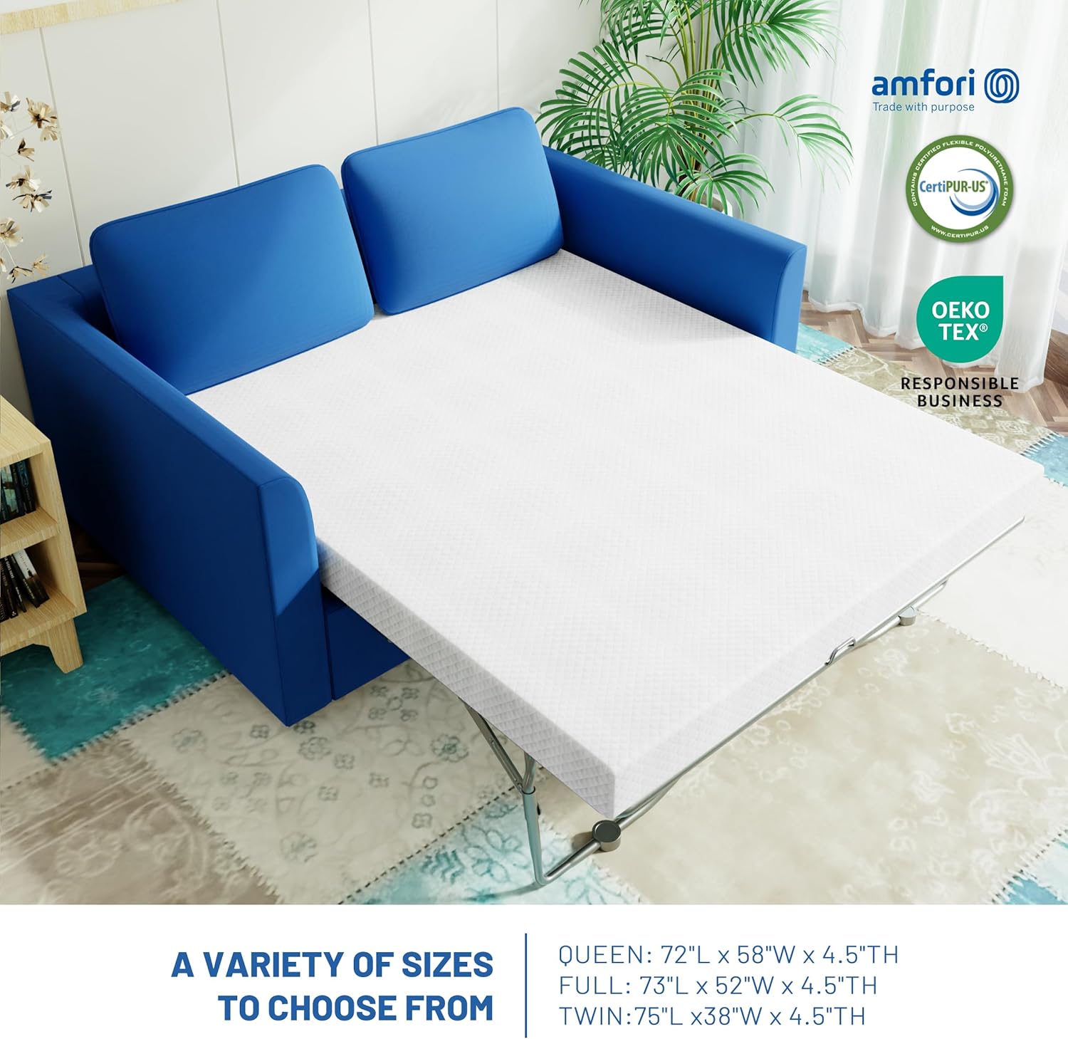 4.5 Inch Cold Gel Memory Foam Mattress Replacement for Sleeper Sofa and Couch Beds - Full Size CertiPUR-US Certified (Sofa Not Included)