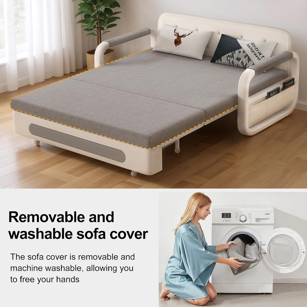 50' Versatile Pull-Out Sofa Bed – Modern Versatile Futon Sleeper Couch, Daybed with Trundle, Perfect for Living Room & RV, Gray/White