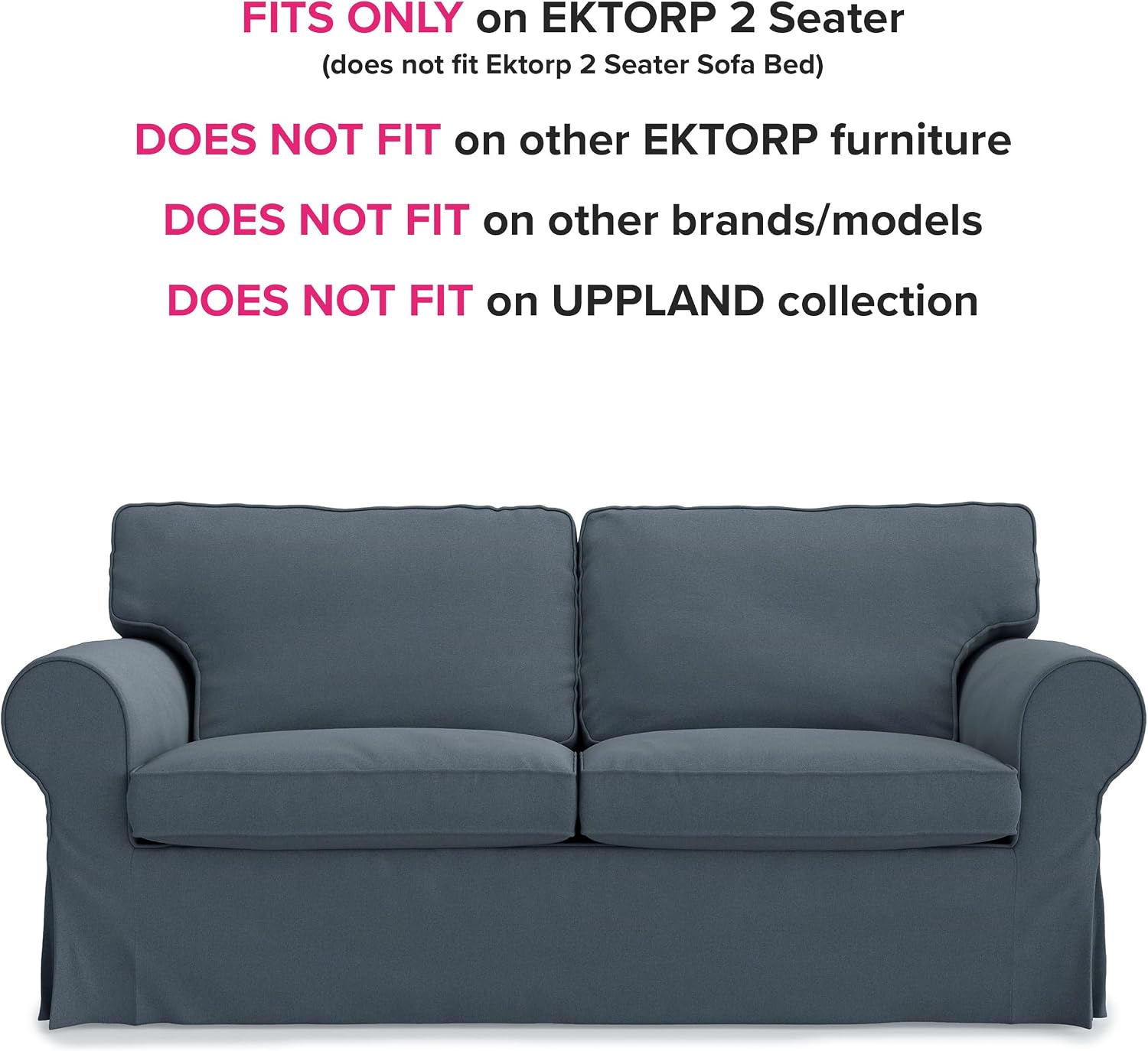 MASTERS OF COVERS Ektorp Loveseat (2 Seat) Sofa Cover for IKEA Two Seater Ektorp Slipcover (Titanium Grey-NOT fit Uppland Series Sofa