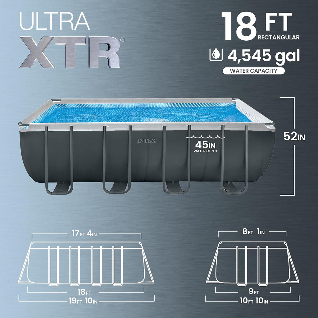 INTEX 26355EH Ultra XTR 18ft x 9ft x 52in Above Ground Swimming Pool Set with Sand Filter Pump and Solar Pool Cover