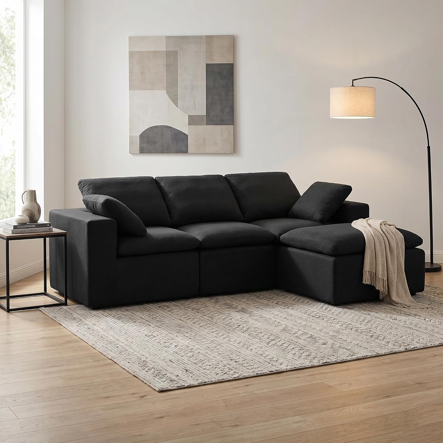 106' Boneless Cloud Couch, L Shaped Modular Sectional Couch, Memory Foam Living Room Sofa in a Box, Chenille Fabric No Assembly Required, Modern Luxury Oversized Plush Double-Layer Cushion