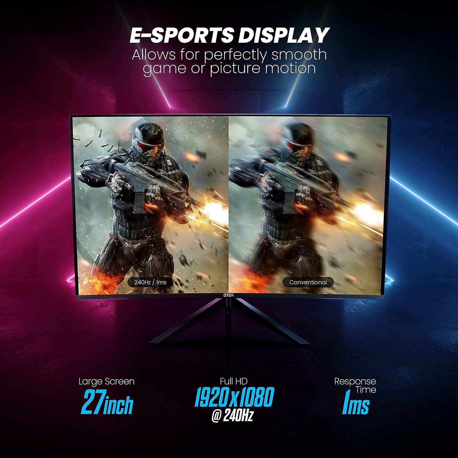 GTEK F2740C 27-Inch Curved Frameless Gaming Monitor Full HD 1920 x 1080P, 1800R, VA 1ms MPRT, 240Hz, FreeSync, Speakers, DisplayPort/HDMI/Type-C, VESA (Renewed)