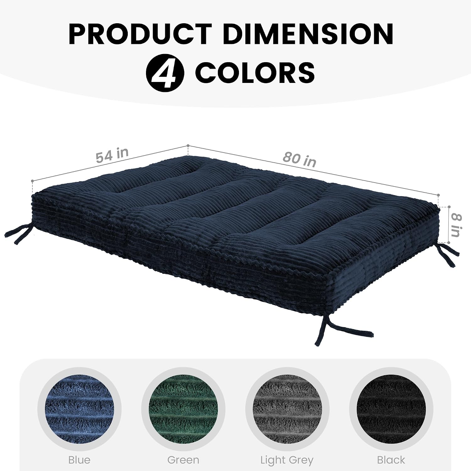 8 Inches Futon Mattress Full Size, Extra Thick Futons Sofa Couch Bed with Strap Design, Japanese Floor Mattress for Adults, Folding Mattres Shredded Foam Filling (Frame Not Included), Blue