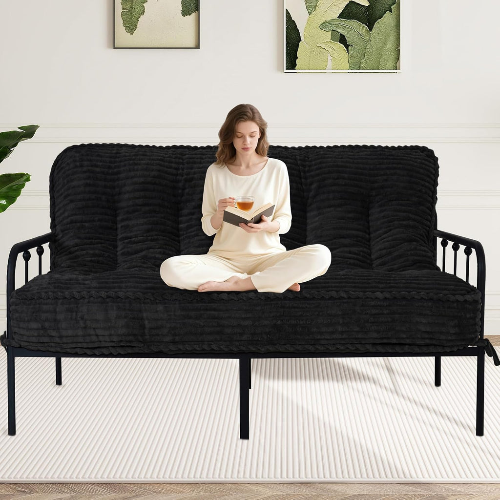 8 Inches Futon Mattress Queen Size, Extra Thick Futons Sofa Couch Bed with Strap Design, Japanese Floor Mattress for Adults, Folding Mattres Shredded Foam Filling (Frame Not Included), Black