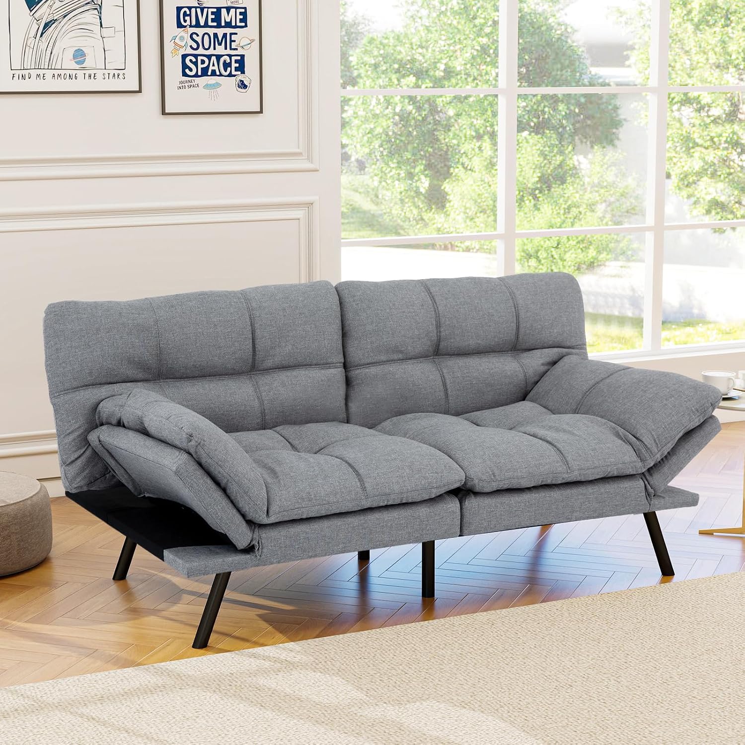 Opoiar Futon Sofa Bed Modern Memory Foam Sleeper Sofa Convertible Couch Adjustable Armrest&Backrest Leather Futon for Living Space,Apartment,Office Sofabed