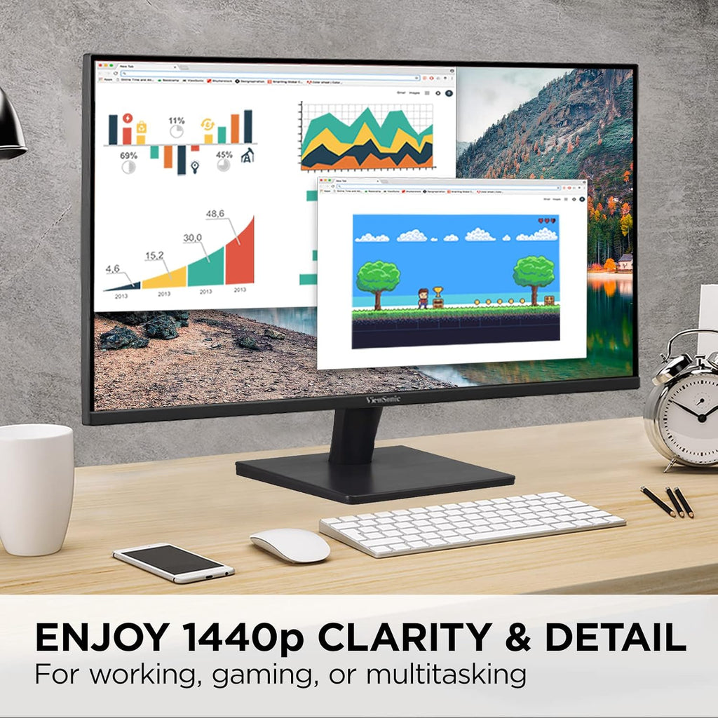 ViewSonic VA2715-2K-MHD 27 Inch 1440p Monitor, LED Display with Adaptive Sync for High-Resolution Home and Office Work, HDMI, and DisplayPort Inputs