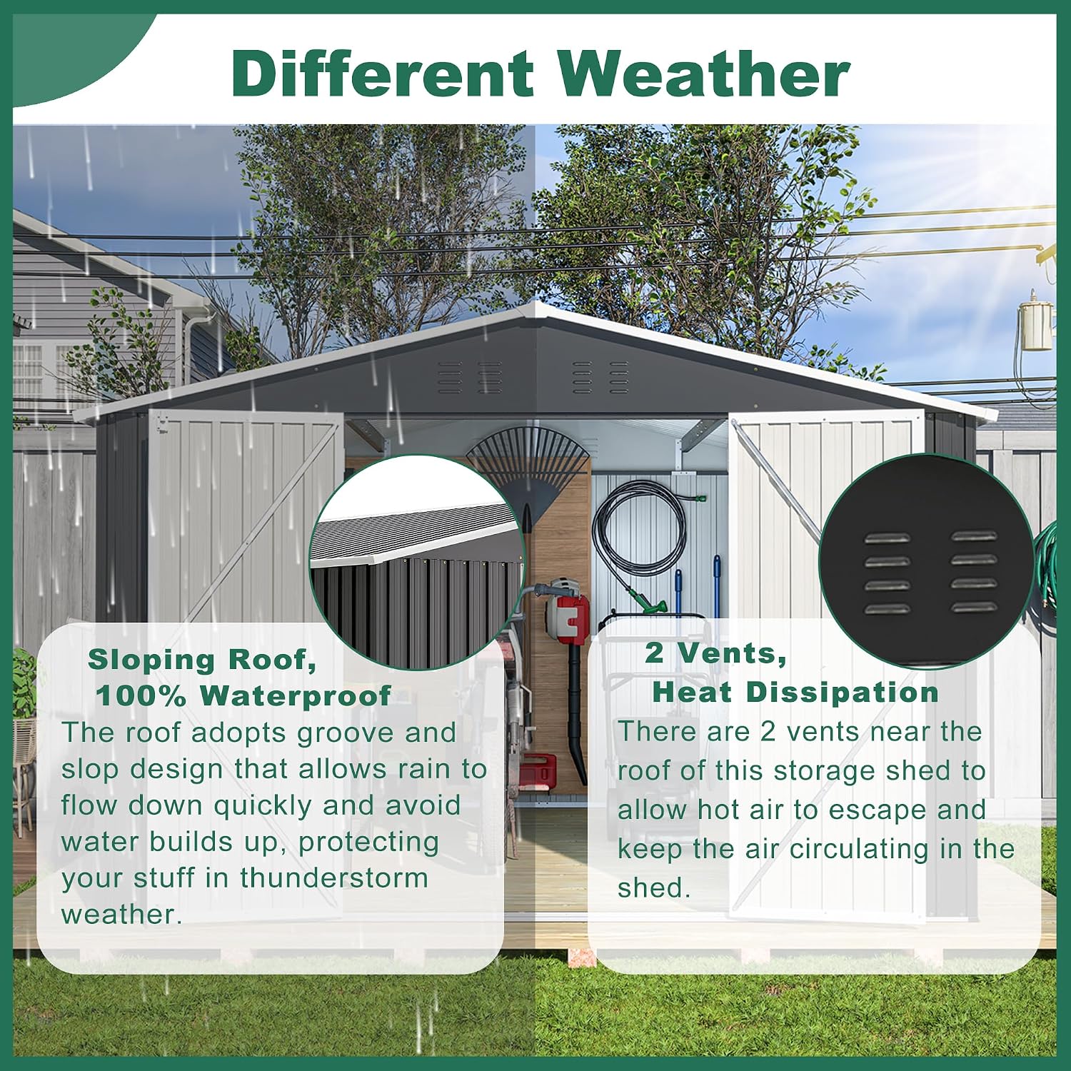 YOPTO 10x12 FT Outdoor Storage Shed,Utility Metal Tool Storage with Lockable Doors and Waterproof Roof, Large Garden Shed for Backyard, Patio Lawn, Black