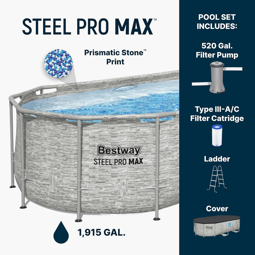 Bestway Power Steel Swim Vista 14' x 8'2' x 39.5' Above Ground Pool, Oval Metal Frame Outdoor Swimming Pool Set with Filter Pump, Ladder, and Cover