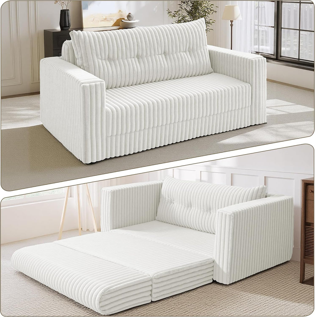 HABUTWAY Folding Sofa Bed, 2 in 1 Convertible Sleeper Chair with Pillow, Portable Fold Out Chair Bed with Armrest, Comfy Floor Couch, Lazy Sofa for Living Room Bedroom Dorm Home Office, Beige