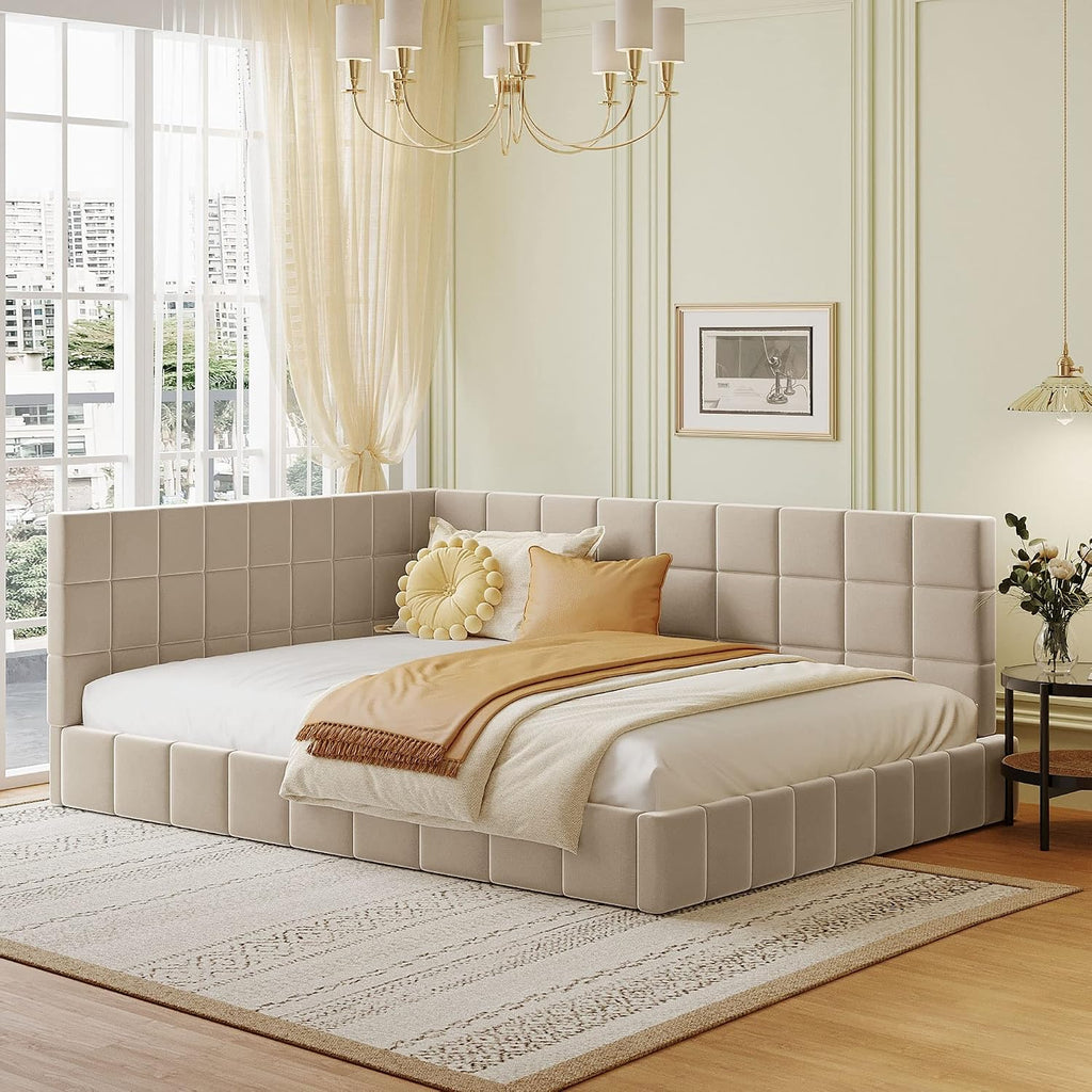 Merax Full Size Daybed, Full Upholstered Daybed Sofa Bed Frame, No Box Spring Needed, Beige