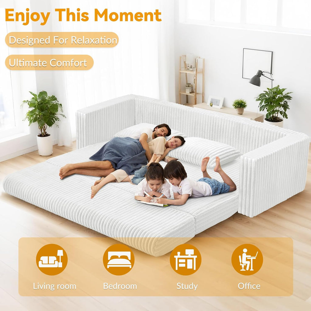 HABUTWAY Folding Sofa Bed, 2 in 1 Convertible Sleeper Chair with 2 Pillows, Portable Fold Out Chair Bed with Armrest, Comfy Floor Couch, Lazy Sofa for Living Room Bedroom Dorm Home Office, Beige