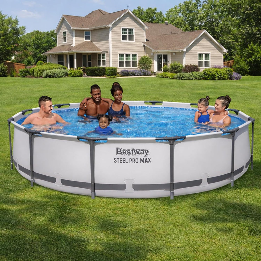 Bestway Steel Pro MAX 12' x 30' Above Ground Pool, Round Metal Frame Outdoor Swimming Pool Set with Filter Pump & Type III A/C Cartridge, Gray
