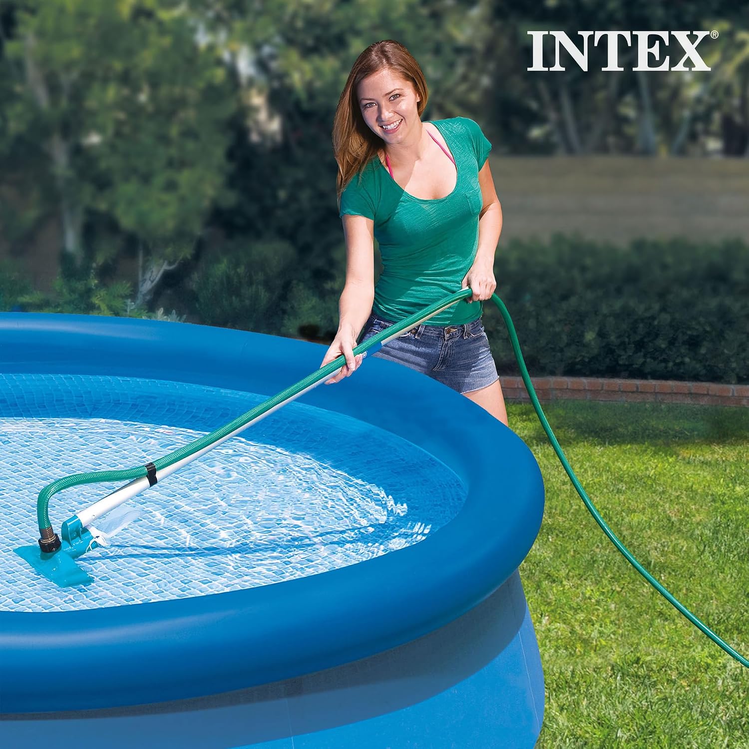 Intex 26165EH 15-Foot x 42-Inch Easy Setup Portable Inflatable Outdoor Above Ground Round Swimming Pool Set with Ladder, Filter Pump, Cover and Cleaning Maintenance Kit with Vacuum Skimmer & Pole