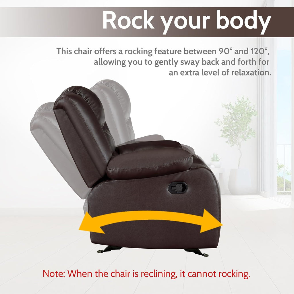 PrimeZone Oversized Rocker Recliner Chair - Comfy Wide Lazy Boy Recliner Chair with Overstuffed Armrest, Faux Leather Manual Reclining Chairs for Living Room, Bedroom, Home Theater, Brown Set of 2