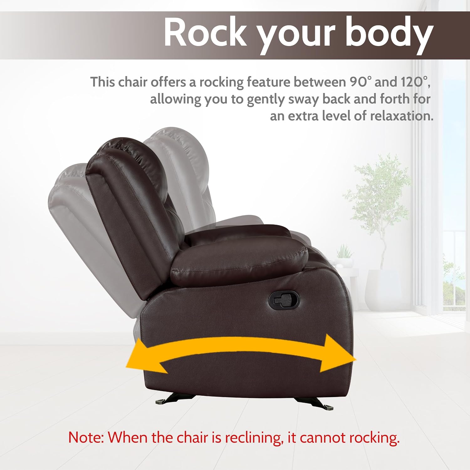 PrimeZone Oversized Rocker Recliner Chair - Comfy Wide Lazy Boy Recliner Chair with Overstuffed Armrest, Faux Leather Manual Reclining Chairs for Living Room, Bedroom, Home Theater Seating, Brown