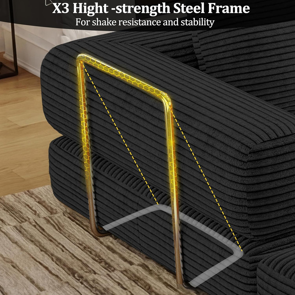 4-in-1 Foldable Sofa Bed Teddy Foam-Filled Compressed Couch Loveseat Sofa Boneless Foldable Convertible Sleeper Sofa Couch for Space Saving Living Room, Guest Bed, Playroom (Black, 53.15'Double Sofa)