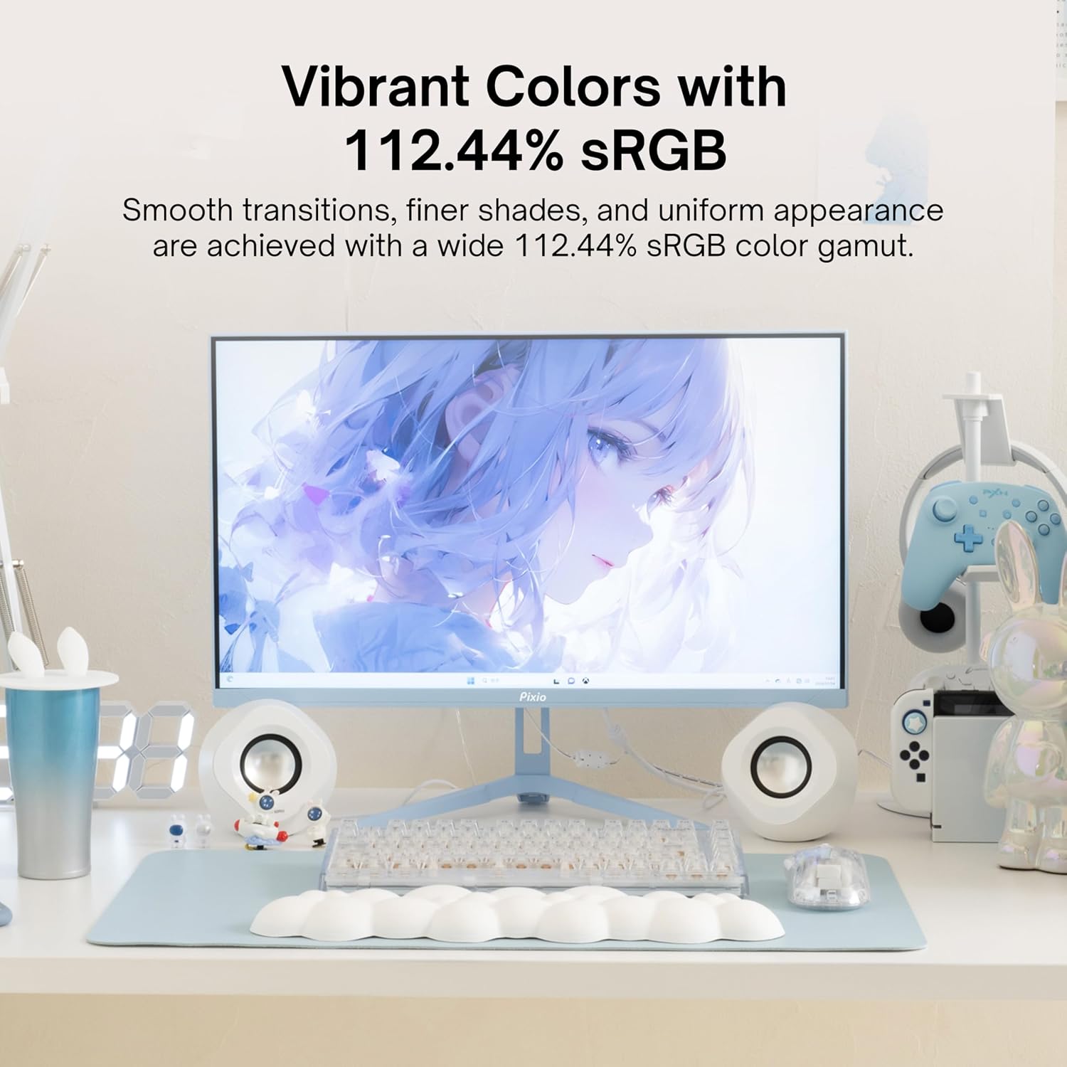 Pixio PX248 Wave Blue 24 inch 200Hz Refresh Rate FHD 1080p Resolution Fast IPS Panel 1ms GTG Response Time Built-in Speakers Gaming Monitor with Adaptive Sync