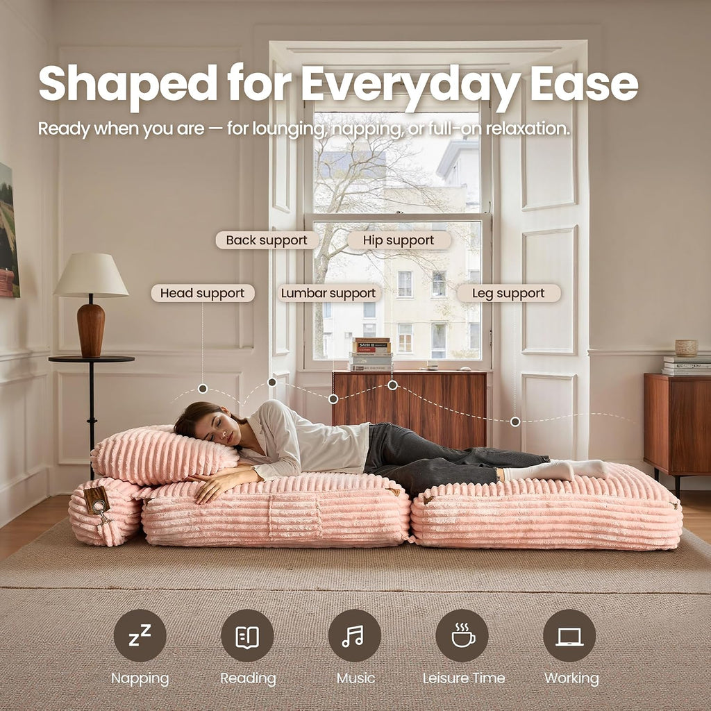 ovios Folding Sofa Bed, Foldable Sleeper Chair Floor Futon, Comfy Portable Convertible Fold Out Lounge Chairs for Living Room Bedroom, Pink