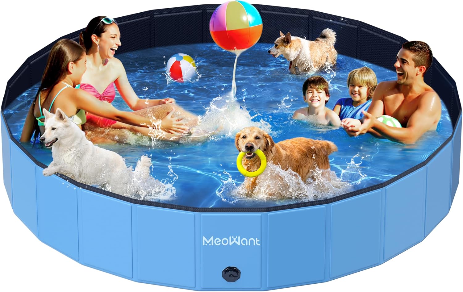 Meowant Extra Large Dog Pool Foldable 120'', Hard Plastic Dog Swimming Pools Kiddie Pool, Collapsible Dogs Pet Bath Pools, Portable Deep Dogs (7XL-120'' × 20'')