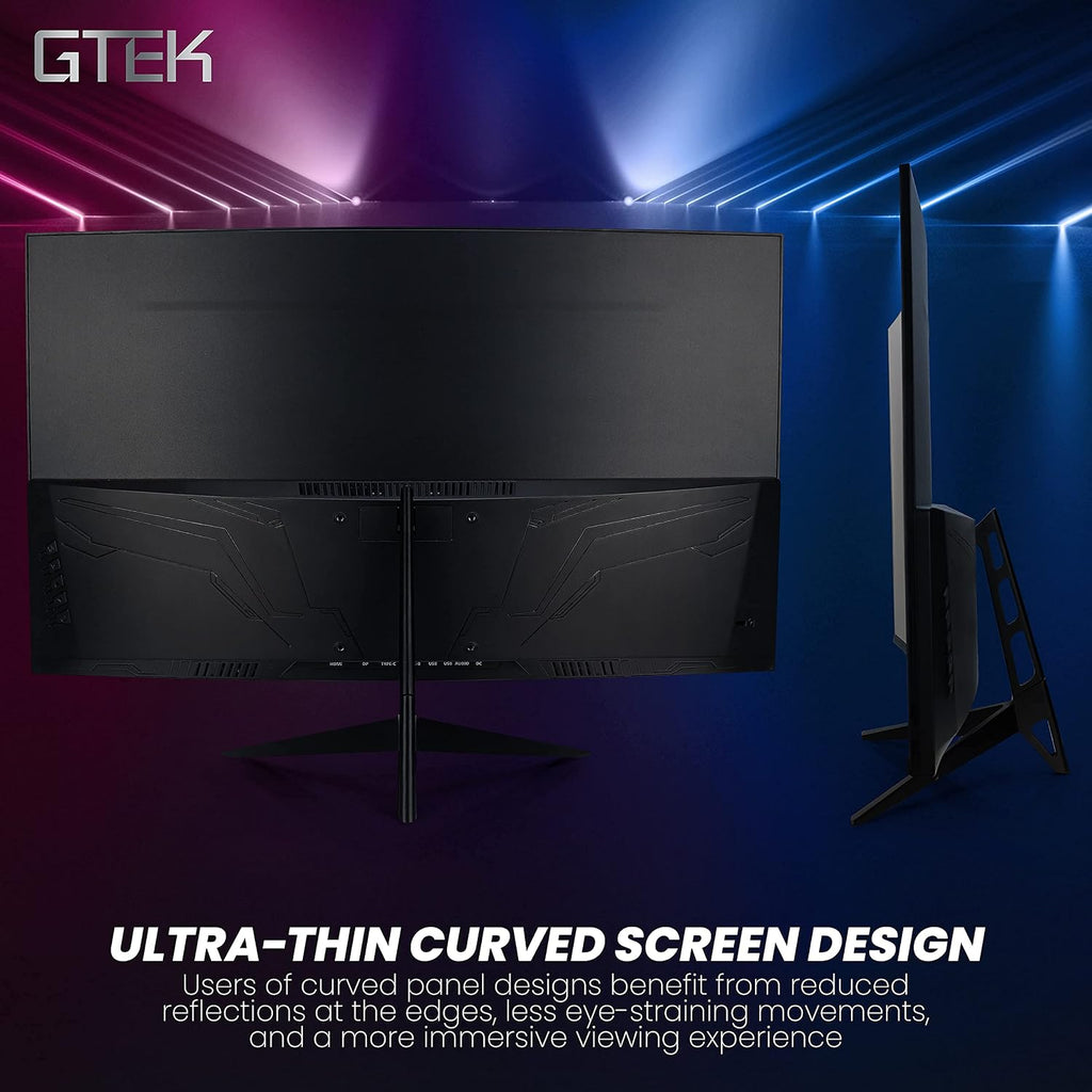 GTEK F2740C 27-Inch Curved Frameless Gaming Monitor Full HD 1920 x 1080P, 1800R, VA 1ms MPRT, 240Hz, FreeSync, Speakers, DisplayPort/HDMI/Type-C, VESA (Renewed)