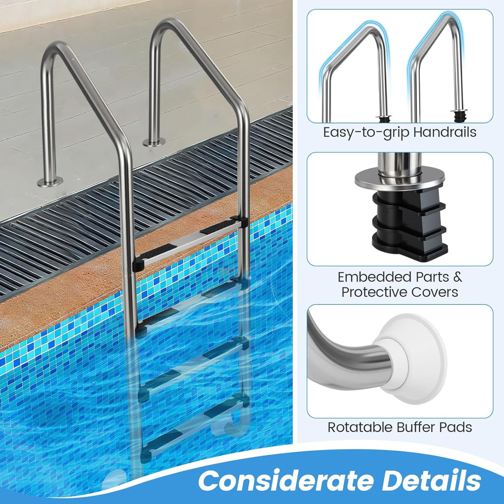Goplus Swimming Pool Ladder, 3-Step/4-Step In-Ground Stainless Steel Step for Indoor/Outdoor Pool, Heavy Duty Non-Slip Ladder, Easy Assembly (4 Steps)