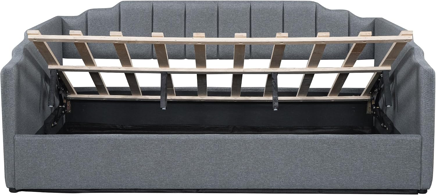 Merax Full Size Upholstered Daybed, Sofa Bed Frame with Underneath Storage, Space-Saving Corner Day Bed for Living Room Bedroom & Guest Room, No Box Spring Needed, Grey