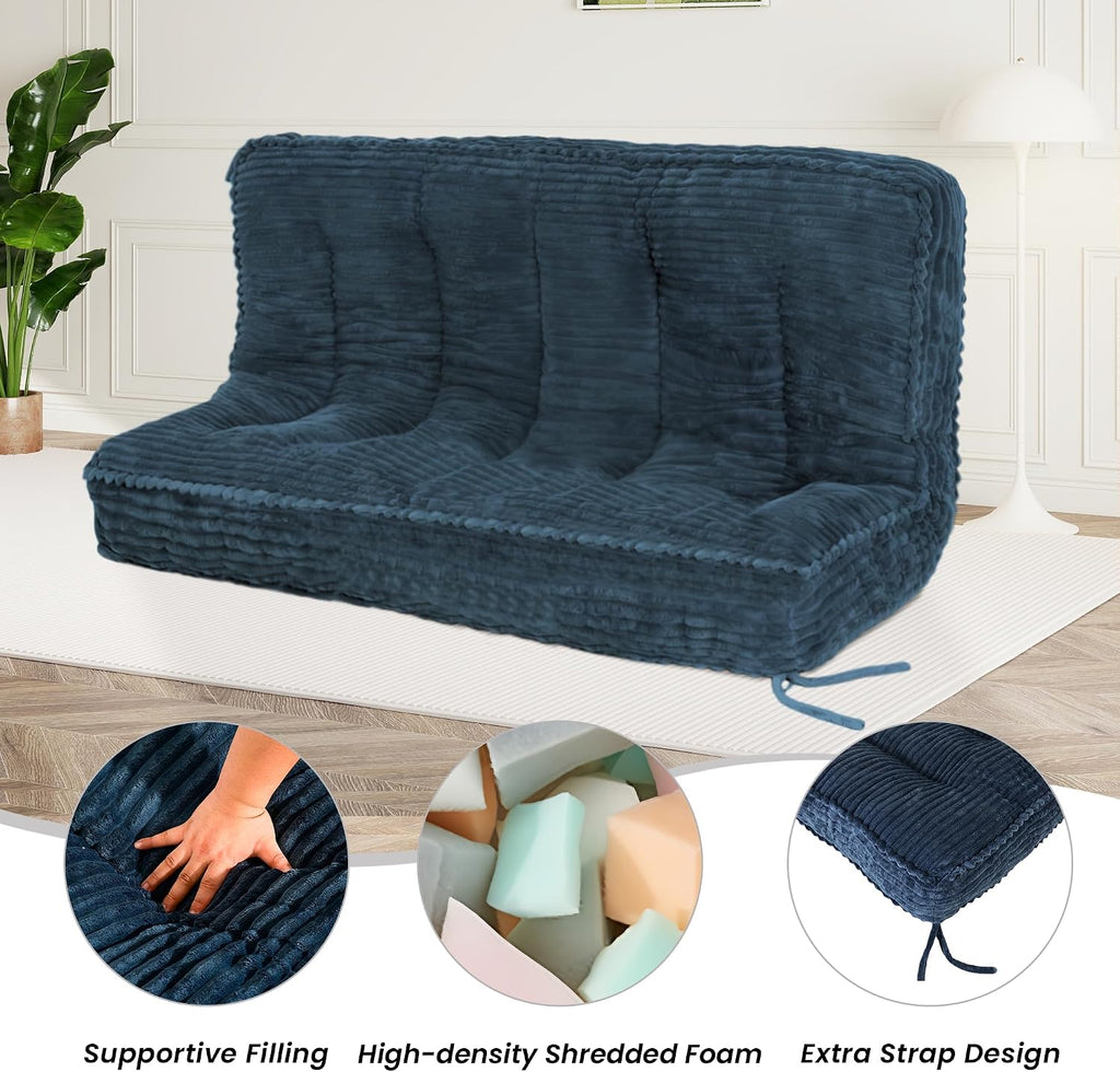 8 Inches Futon Mattress Full Size, Extra Thick Futons Sofa Couch Bed with Strap Design, Japanese Floor Mattress for Adults, Folding Mattres Shredded Foam Filling (Frame Not Included), Blue