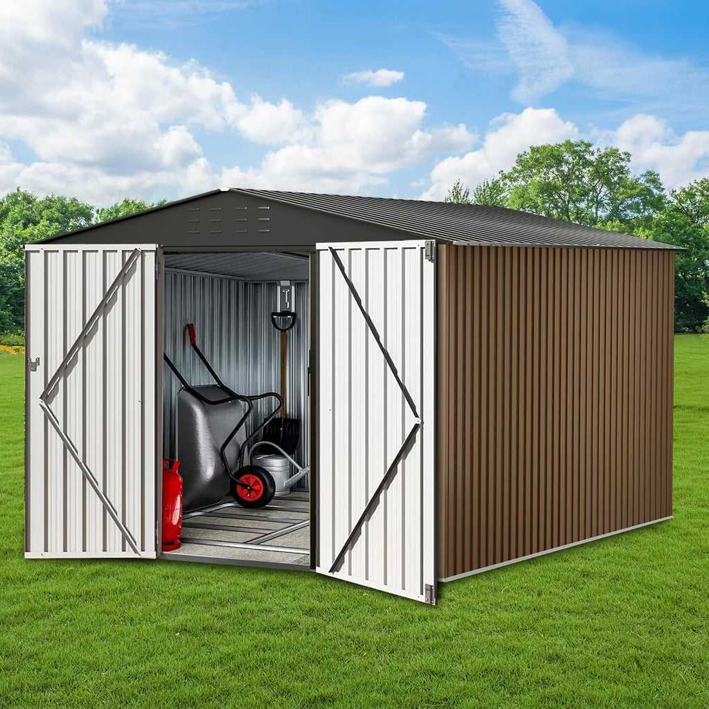 Large Metal Storage Shed, 10x10 FT Outside Storage Shed, Outdoor Storage Tool Shed with Lockable Doors and Air Vents, Garden Sheds for Backyard