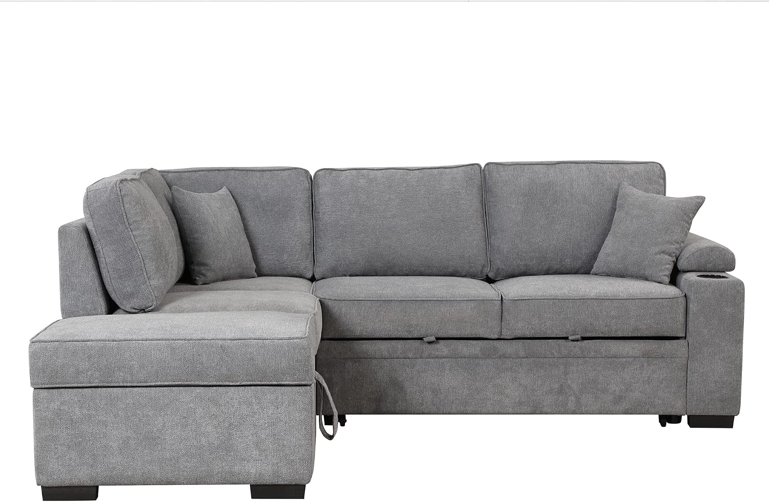 LUMISOL 87' Convertible Sleeper Sofa with Storage Ottoman, Pull Out Sofa Bed with Cup Holders & Charging Stations, L-Shaped Sectional Couch with Chaise for Living Room, Gray