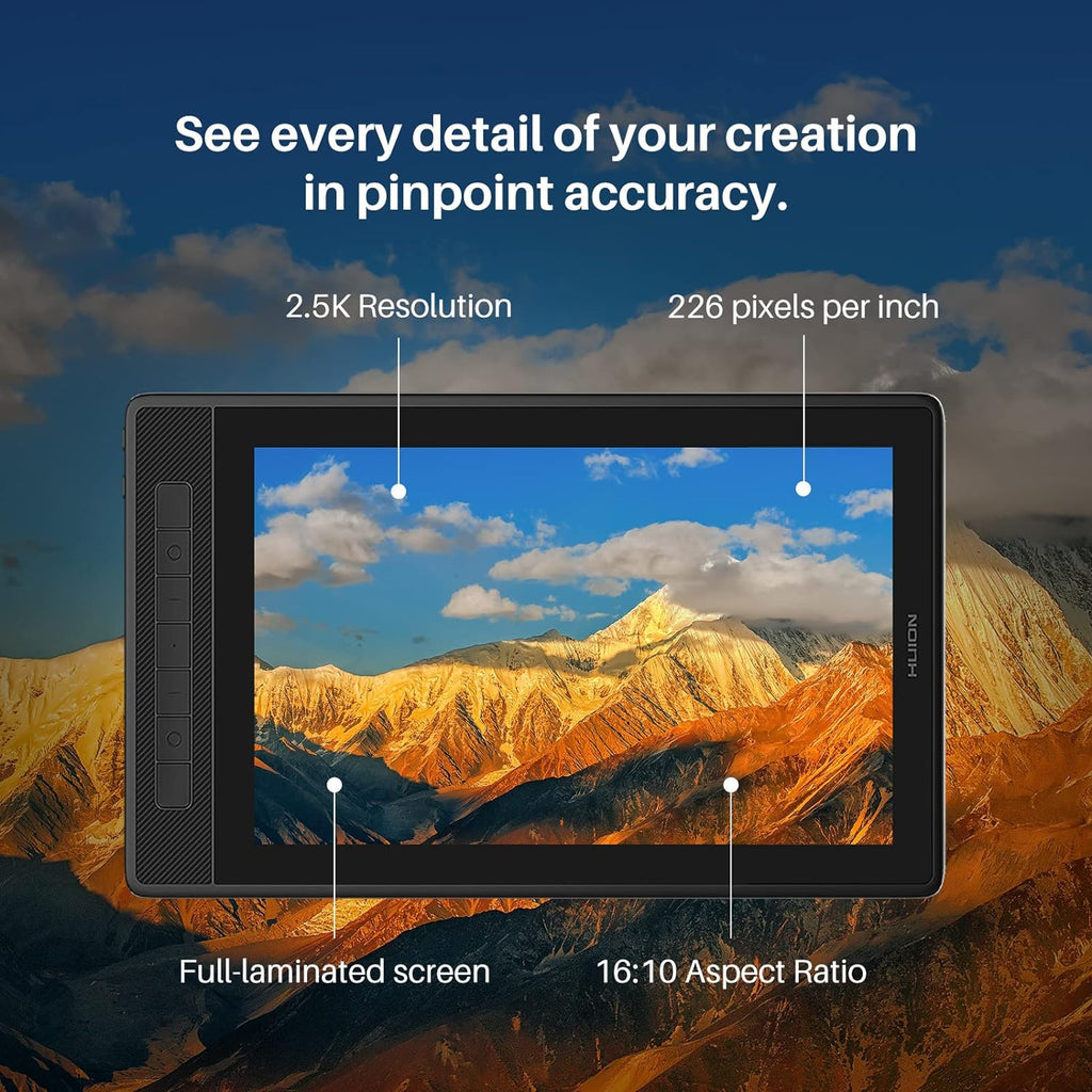 HUION Kamvas Pro 13 2.5K QHD Graphics Monitor Drawing Tablet with Screen QLED Full Lamination Battery-Free Stylus PW517 for Windows PC, Mac, Android, 13.3inch Digital Drawing Tablet Pen Display