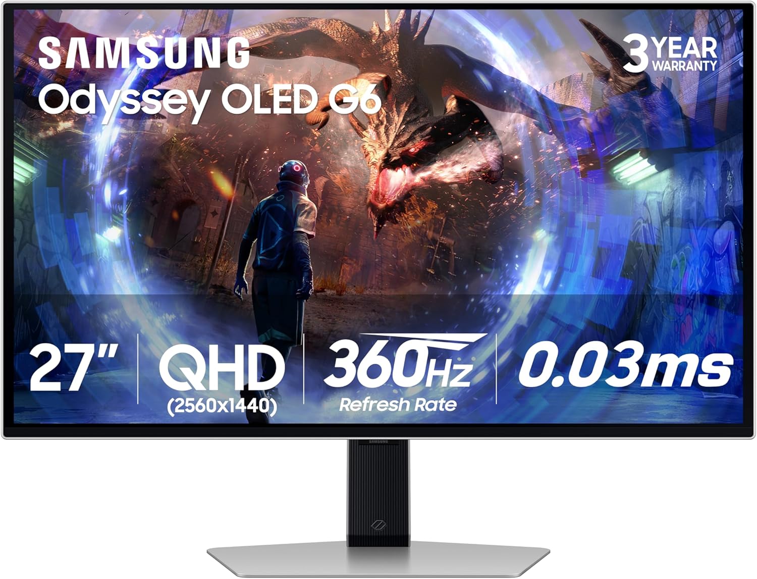 Samsung LS27DG602SNXZA 27 Inch Odyssey OLED QHD 360Hz Gaming Monitor with 1 Year Amber Protection Extension Plan (2024)