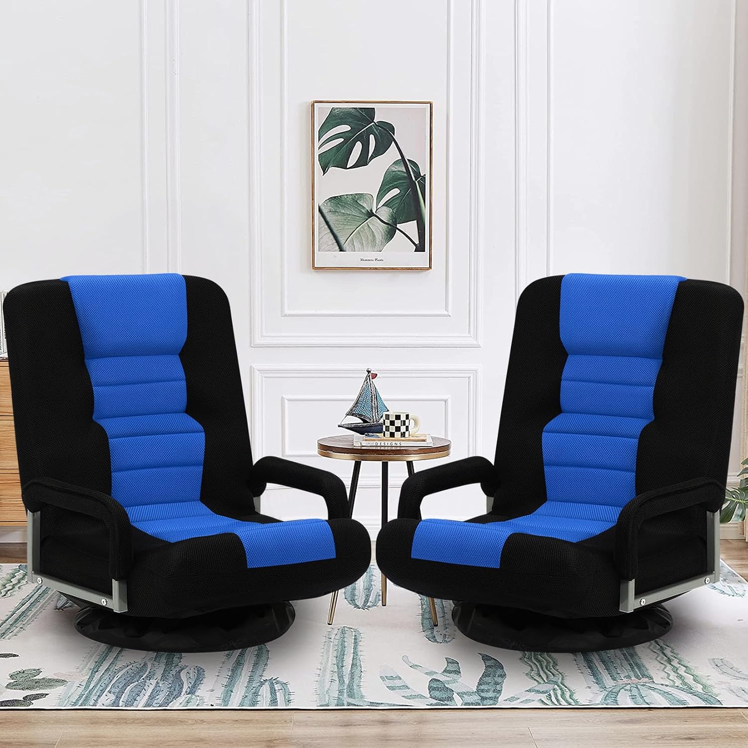Swivel Gaming Chair Multipurpose 2PACK Floor Gaming Chair for Playing Video Games, TV, Reading w/Armrest Lumbar Support & 6 Adjustable Postion Backrest for Adults,Blue