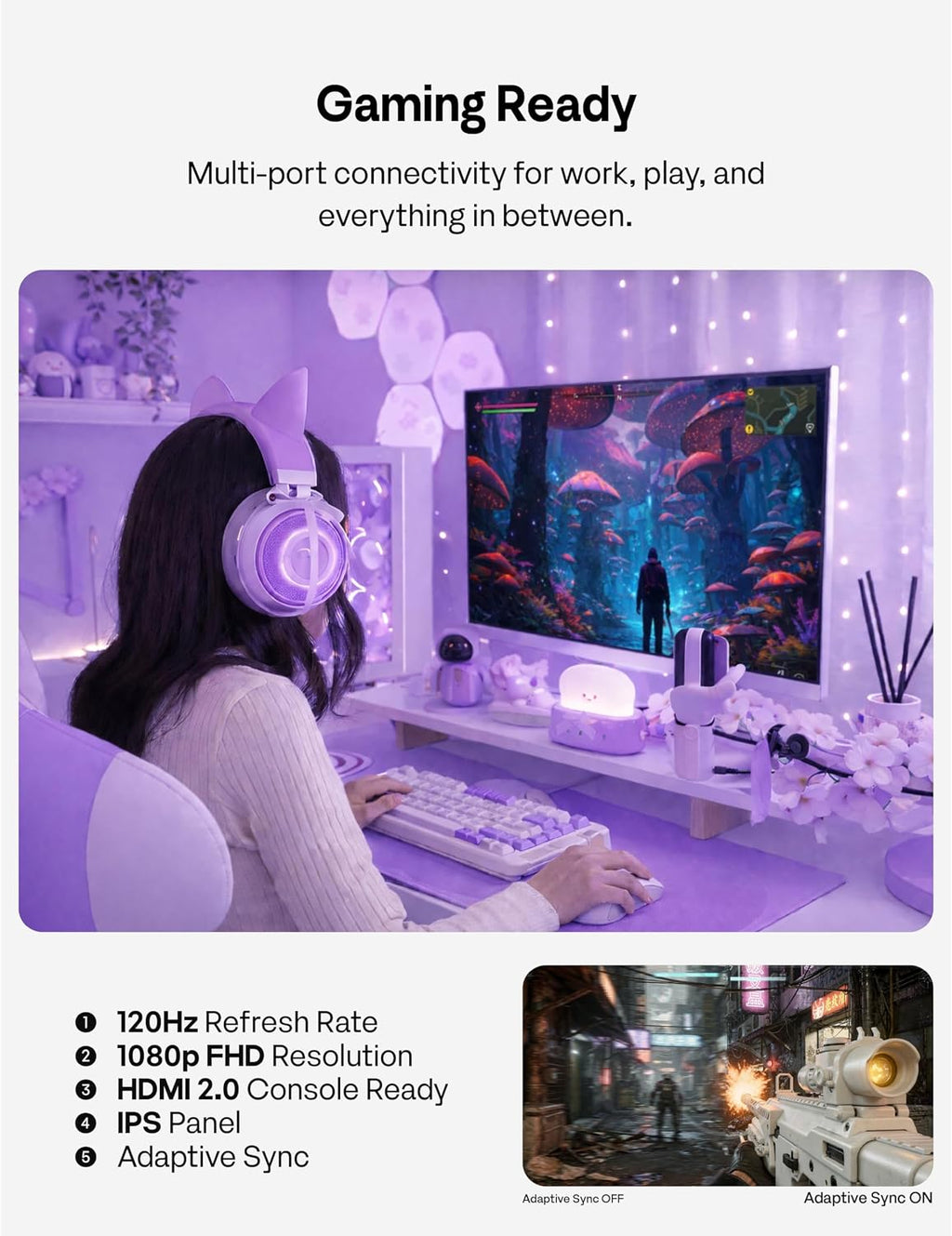 Pixio PX246 Wave Purple 24 inch 120Hz Refresh Rate FHD 1080p Resolution IPS Panel 4ms GTG Response Time Gaming Monitor with Adaptive Sync