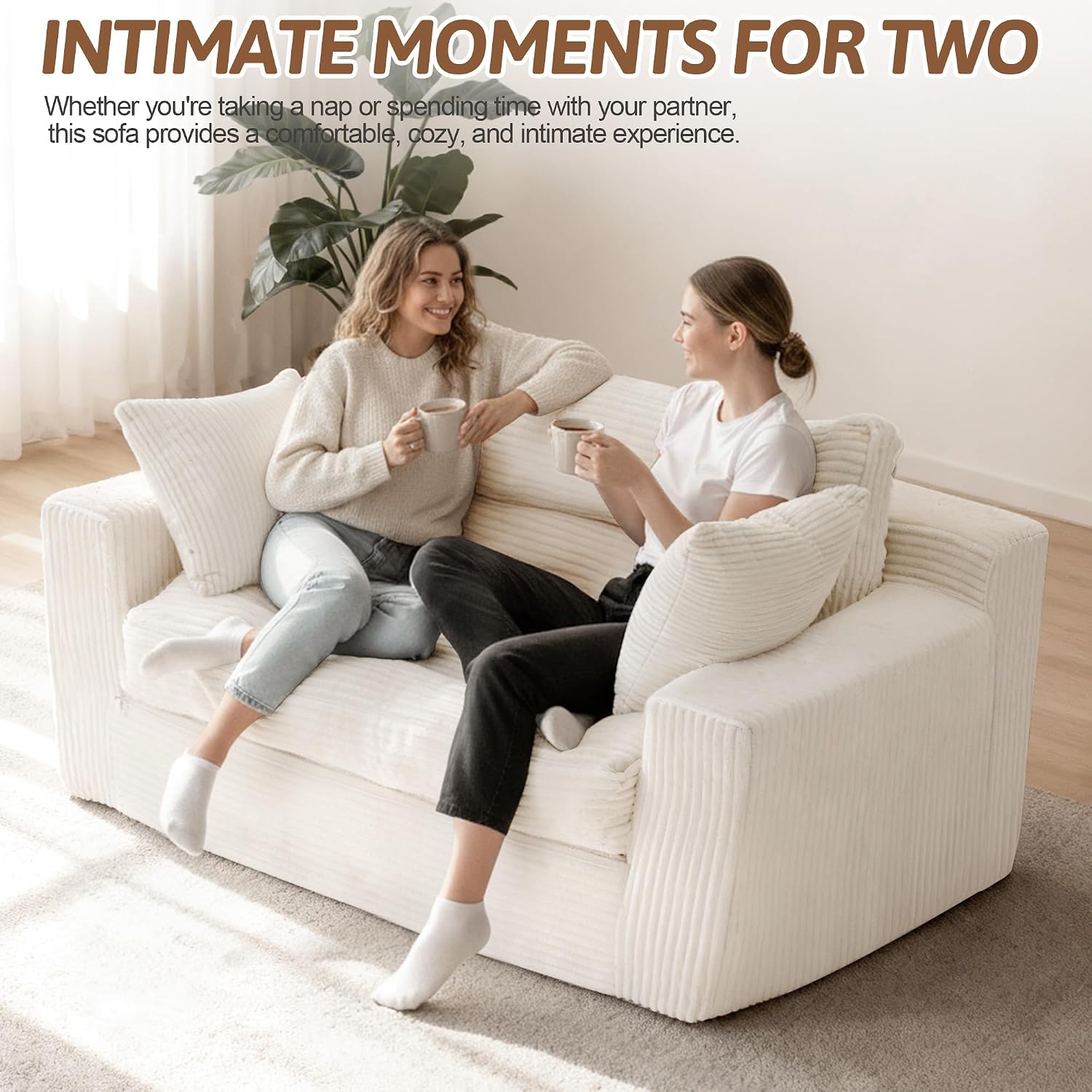 Convertible Sofa Bed, Pull Out Boneless Couch Loveseat Floor Sofa Bed with Pillows, 2-Seater Folding Sofa Loveseat Boneless Couch for Living Room, Bedroom, Apartment, Office (Beige)