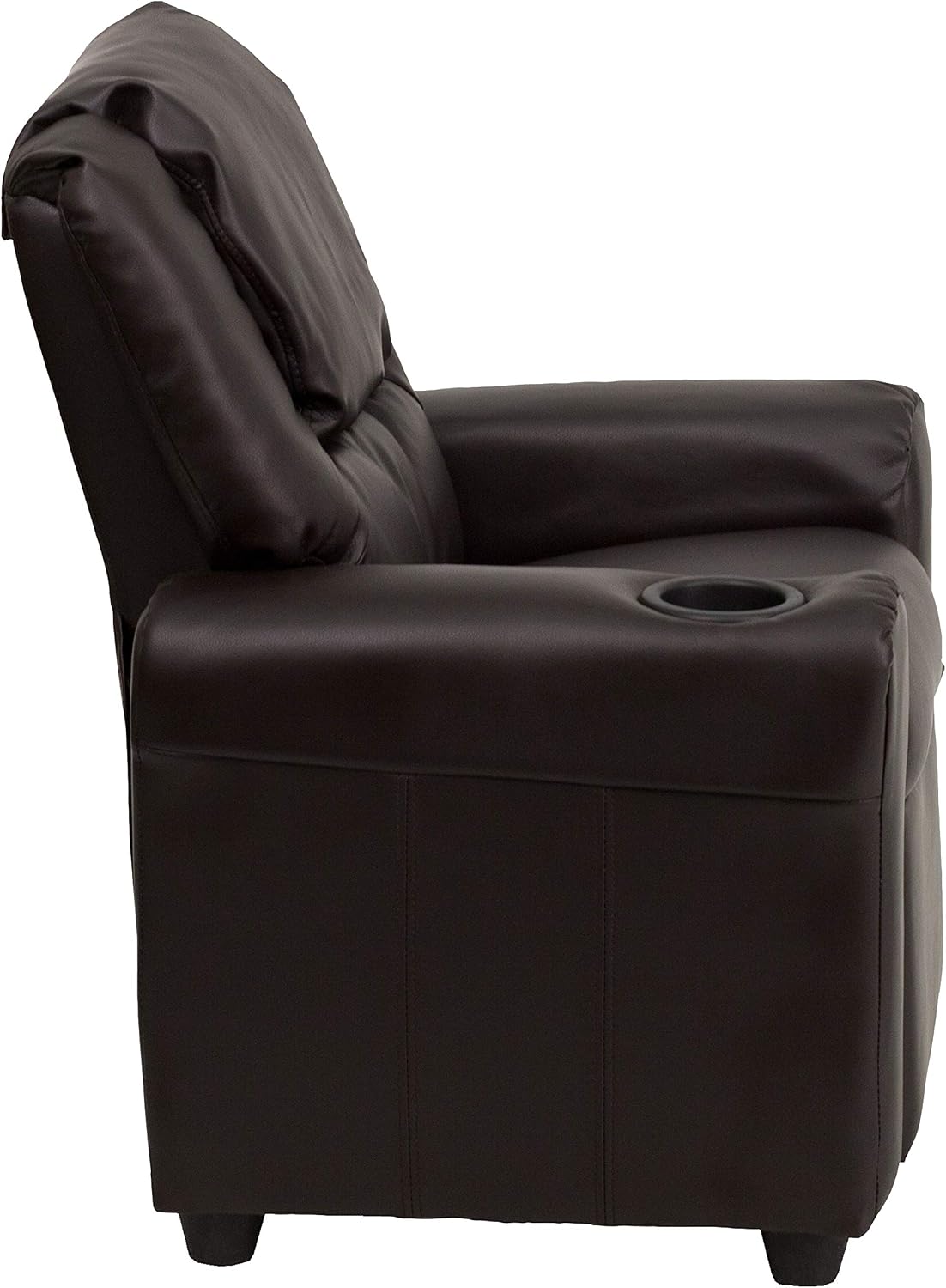 EMMA + OLIVER Brown LeatherSoft Kids Recliner with Cup Holder and Headrest